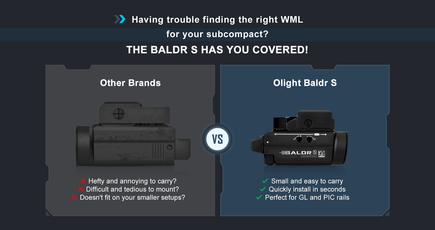 Olight Baldr S – Rail-Mounted Light with Strobe & Green Laser - 800 Lumens