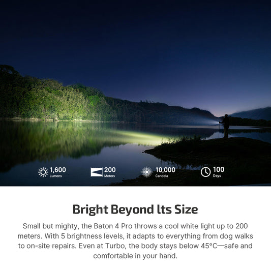 Olight Baton 4 Pro – Compact High-Lumen EDC Flashlight - 1600 Lumen / 200m