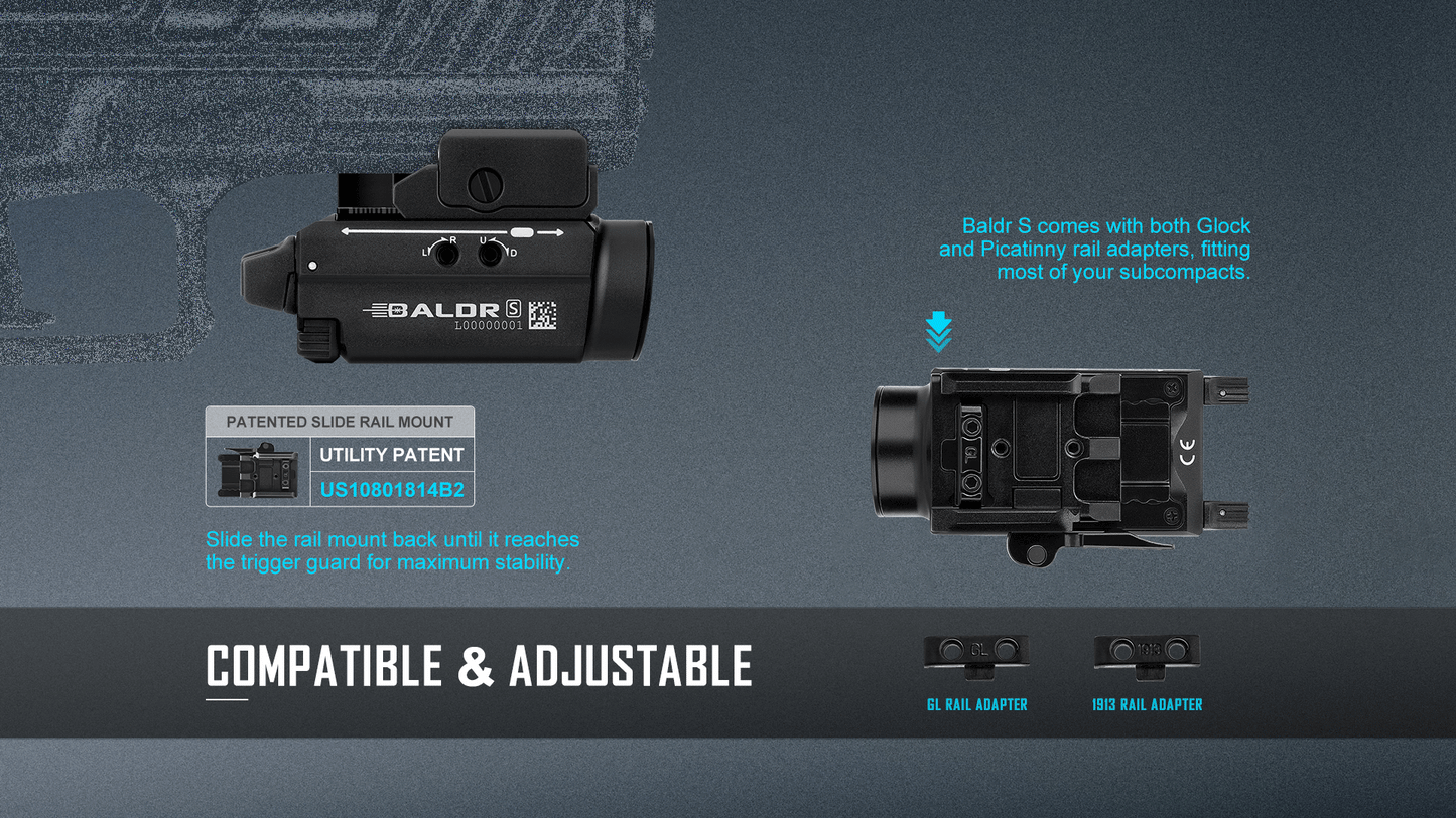 Olight Baldr S – Rail-Mounted Light with Strobe & Green Laser - 800 Lumens