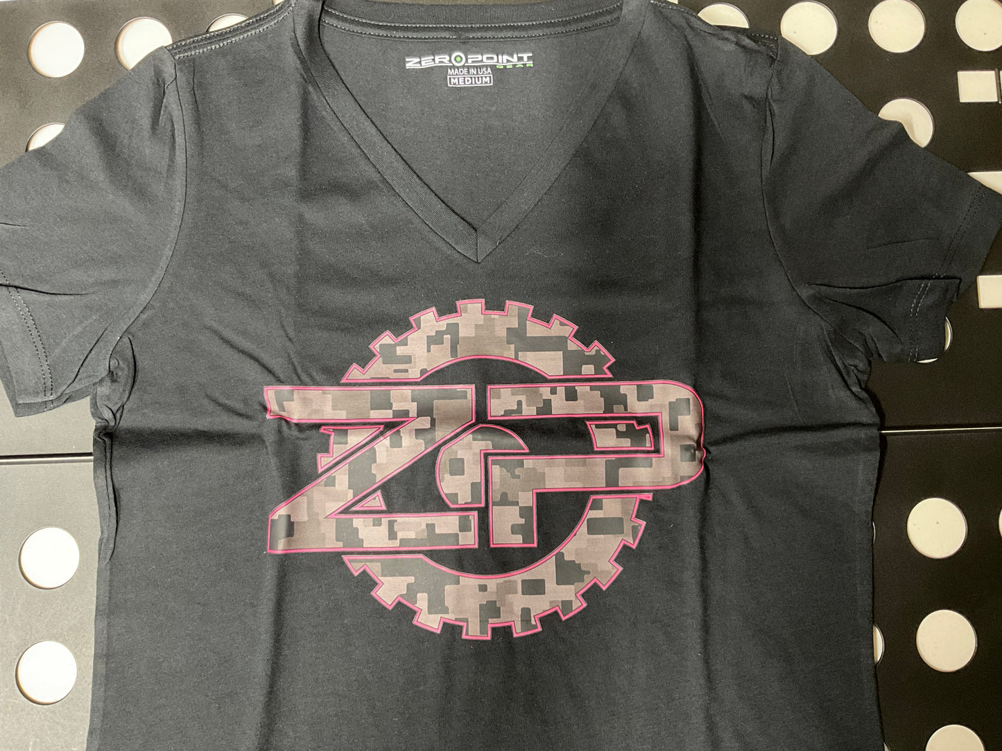 ZP Gear Ladies V-Neck Tee – Desert Camo Pink Edge Edition