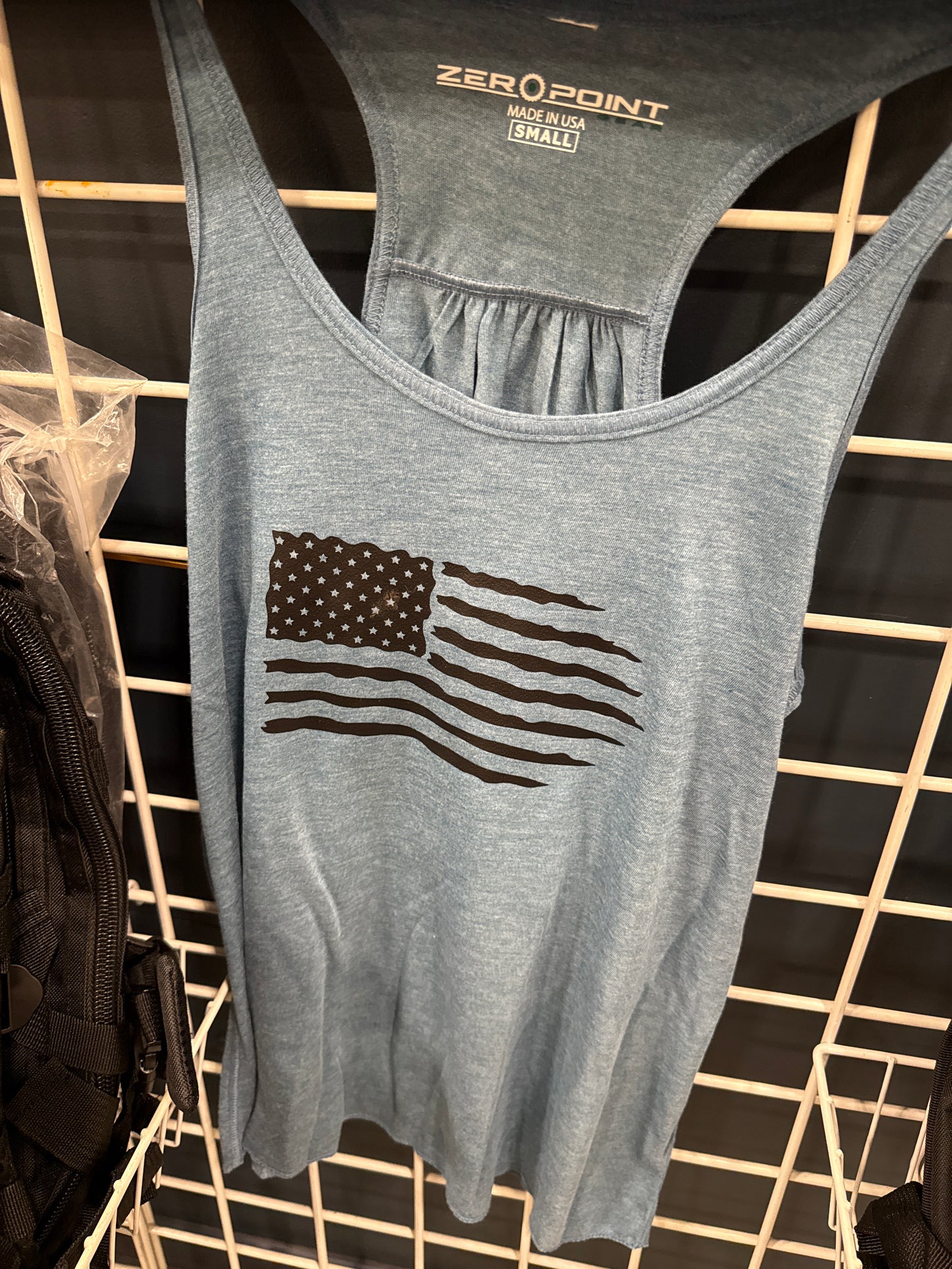 Distressed Flag Racerback Tee – Ladies Cut