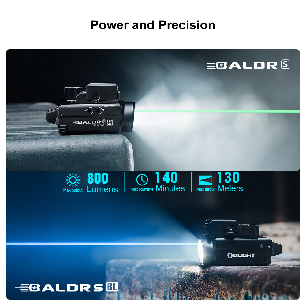 Olight Baldr S – Rail-Mounted Light with Strobe & Green Laser - 800 Lumens