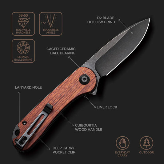 CIVIVI Elementum C907U – Cuibourtia Wood / Black Stonewashed D2