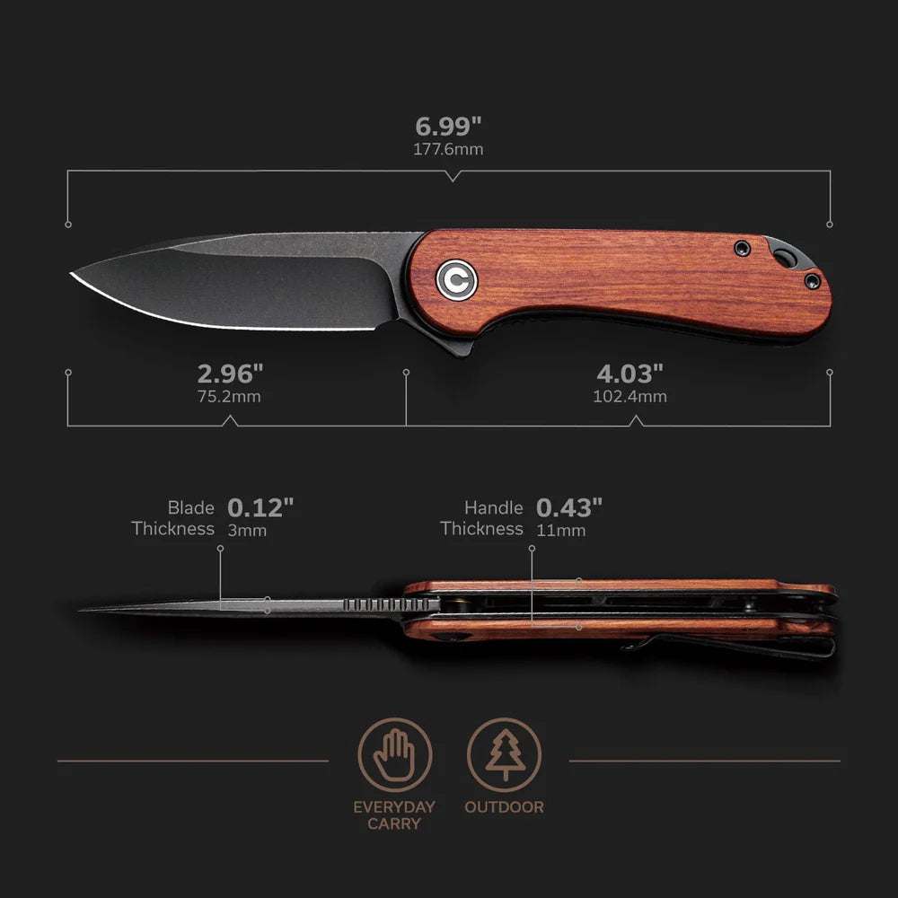 CIVIVI Elementum C907U – Cuibourtia Wood / Black Stonewashed D2
