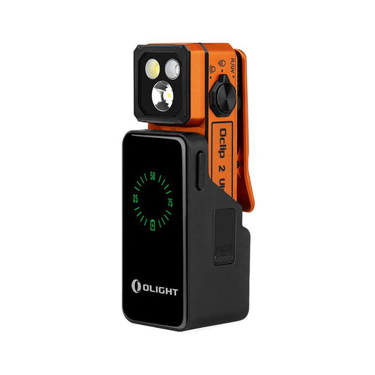 Olight Oclip 2 Ultra Premium Amber Orange with charging dock