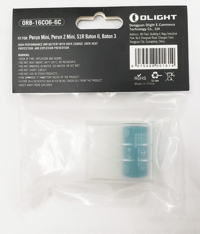Olight ORB-16C06-6C 650mAh battery retail packaging and compatibility