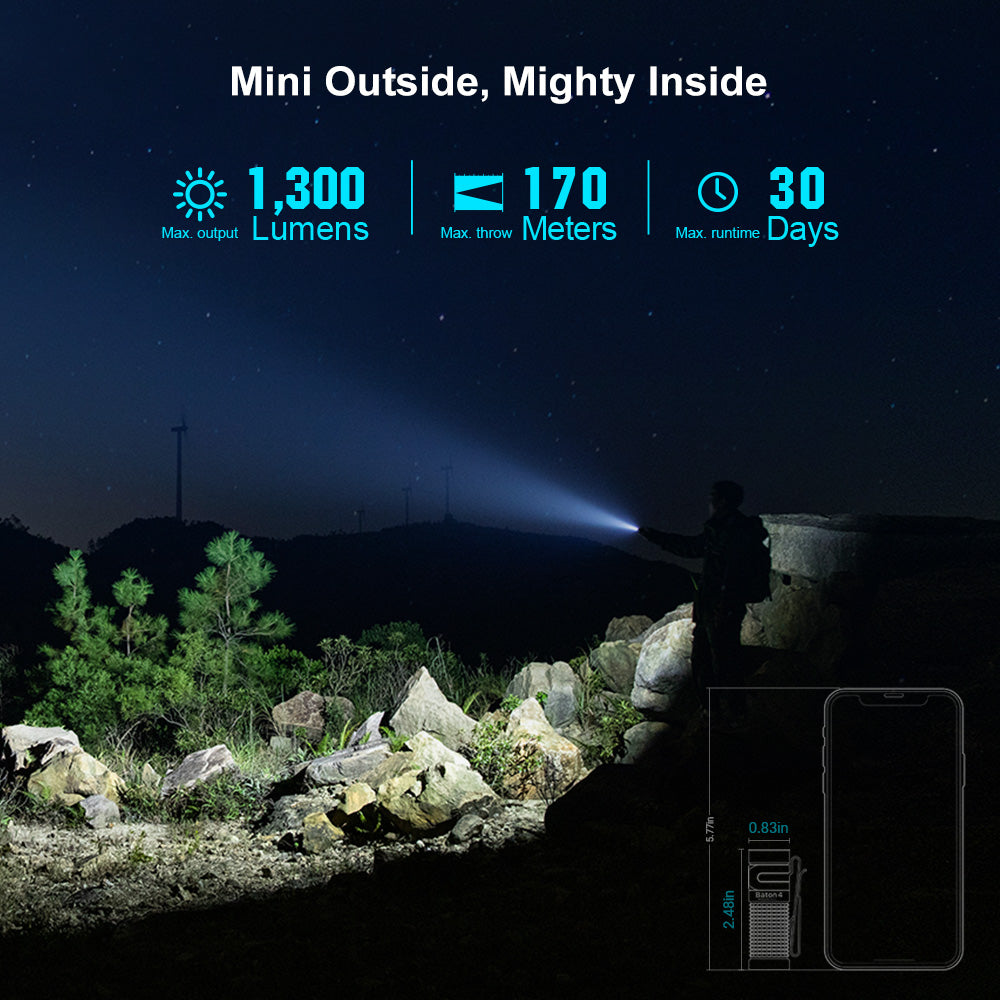 Olight Baton 4 – Powerful EDC Flashlight - 1300 Lumen / 170m