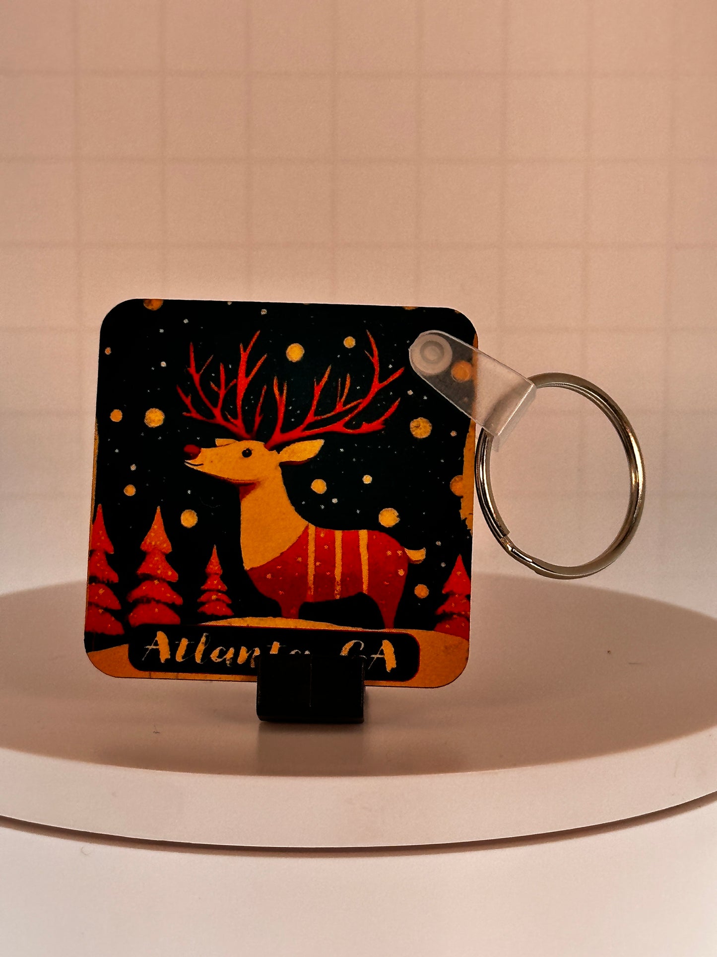 Atlanta GA Snowy Reindeer Keychain