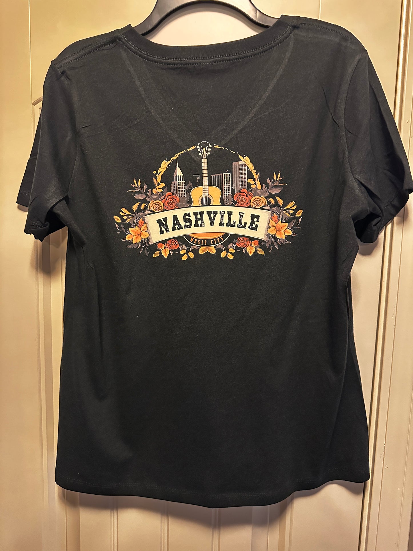 Nashville Guitar and Flowers - Ladies Vneck CVC