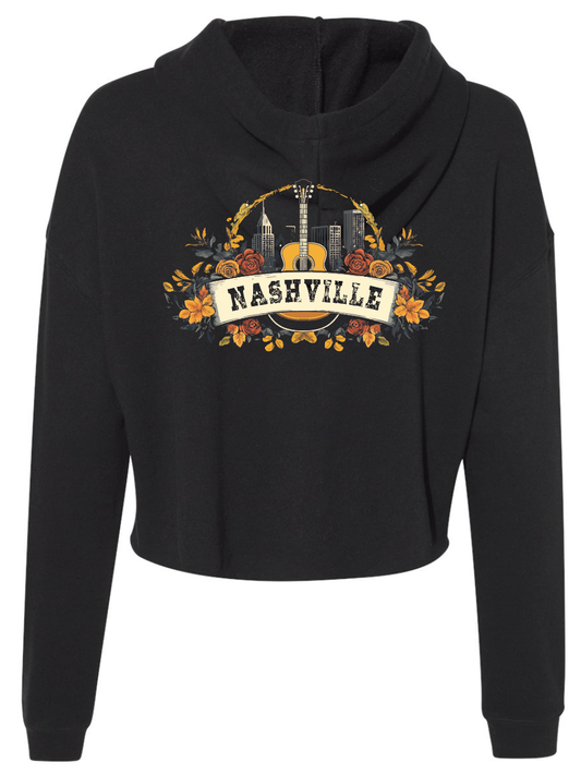 Nashville Guitar and Flowers - Ladies Crop Lightweight Hoodie