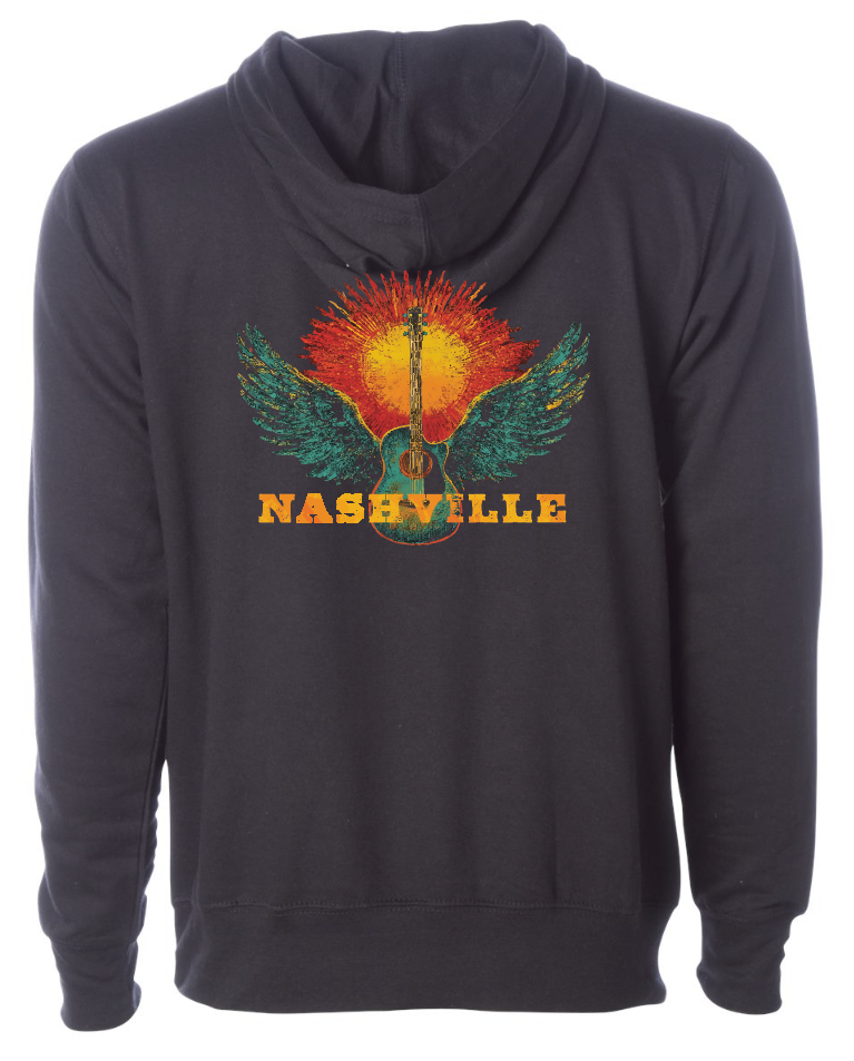 Nashville Winged Guitar - Unisex Midweight Hoodie