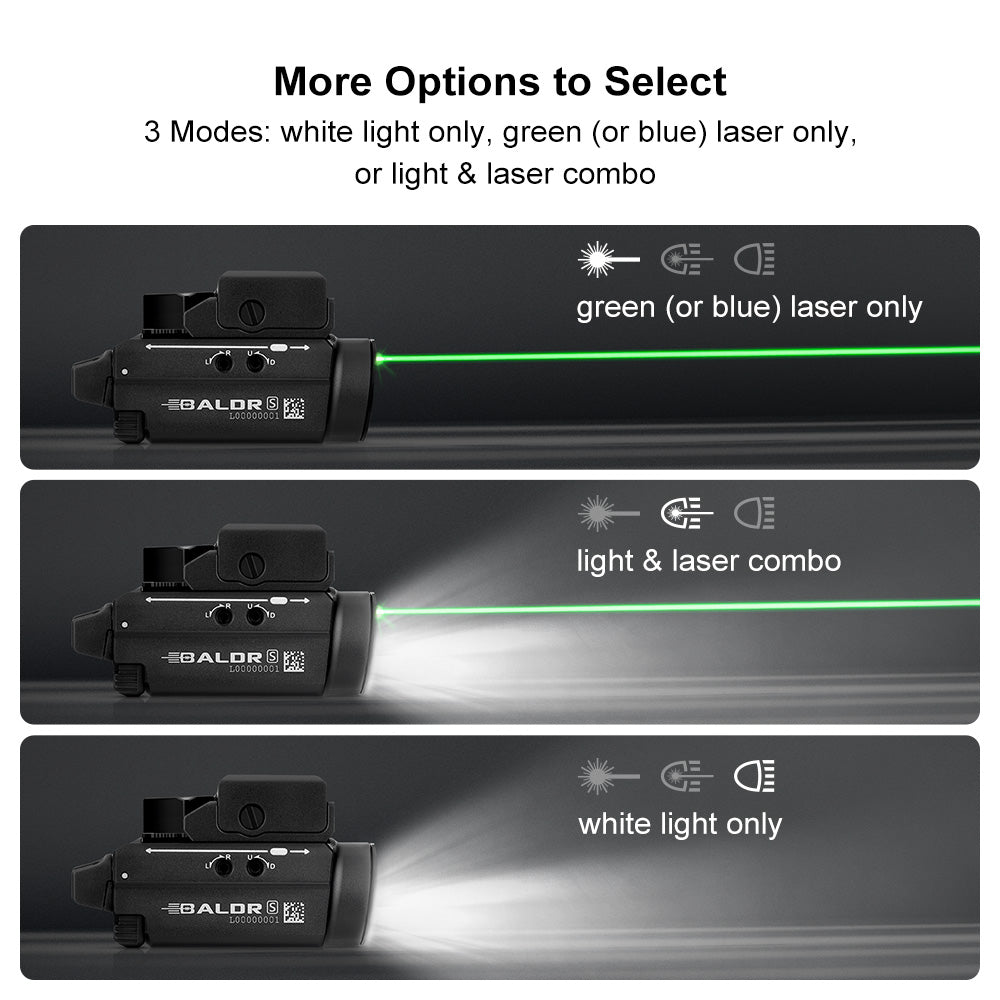 Olight Baldr S – Rail-Mounted Light with Strobe & Green Laser - 800 Lumens