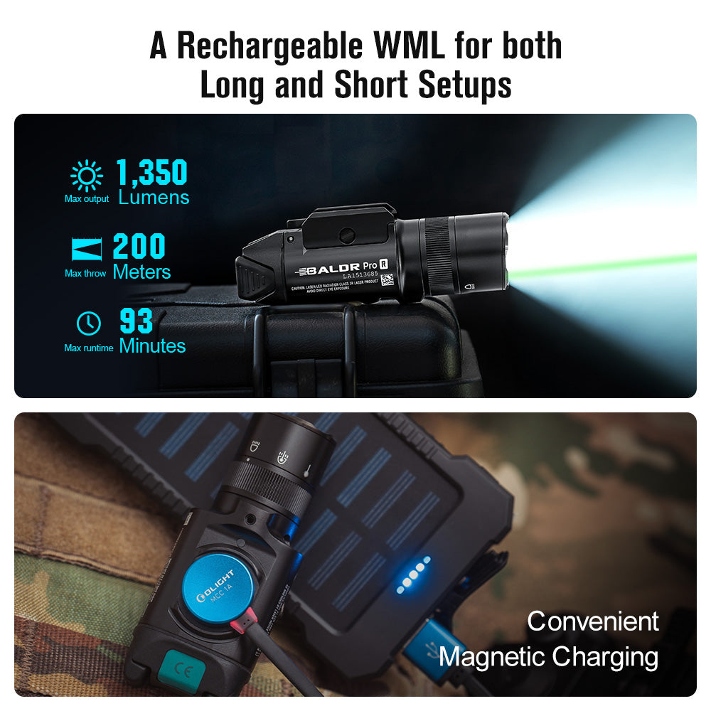 Baldr Pro R – Rechargeable Weapon Light with Green Laser