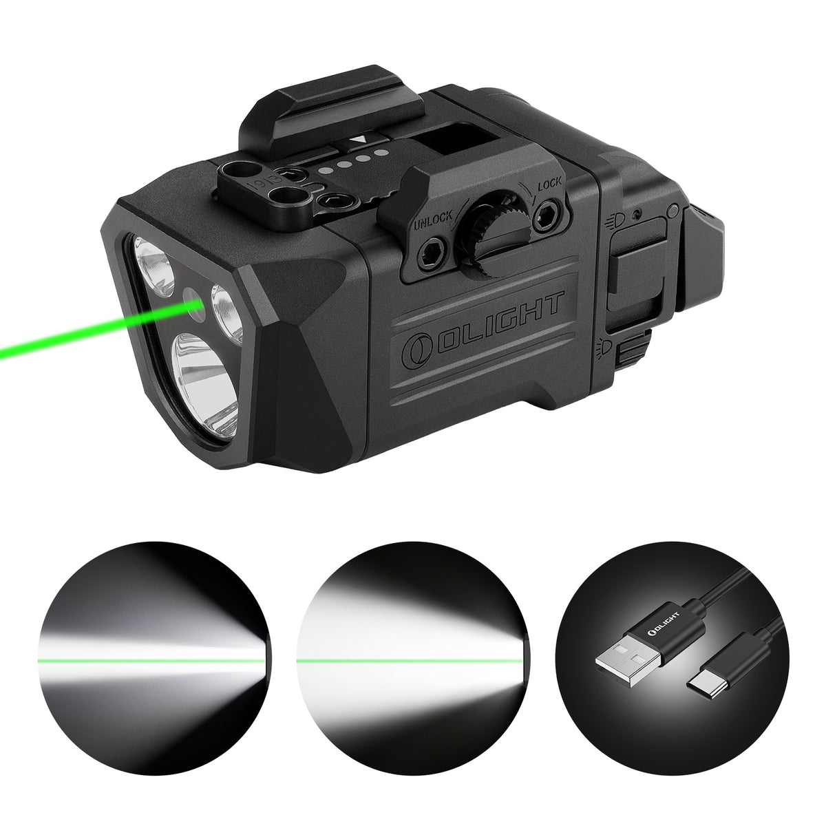 OLIGHT PL X GL Rechargeable Rail Light – Flood, Spot & Green Laser — Matte Black