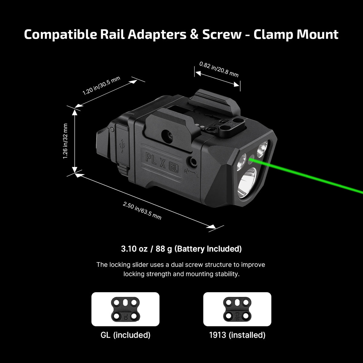 OLIGHT PL X GL Rechargeable Rail Light – Flood, Spot & Green Laser — manufacturer detail 6
